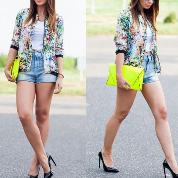 Zapa Woman Floral Bomber Jacket Full zip Size S Multicolor Lightweight Cotton - Picture 1 of 12